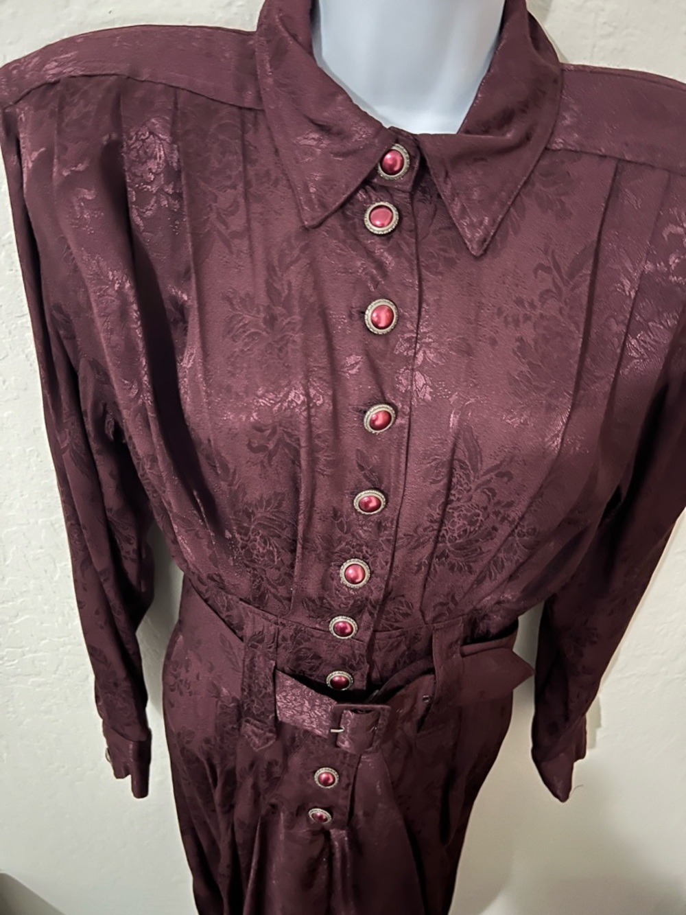 Karen Alexander Vintage Button-Front Burgundy Dress with Belt With Original Tags - Picture 4 of 13